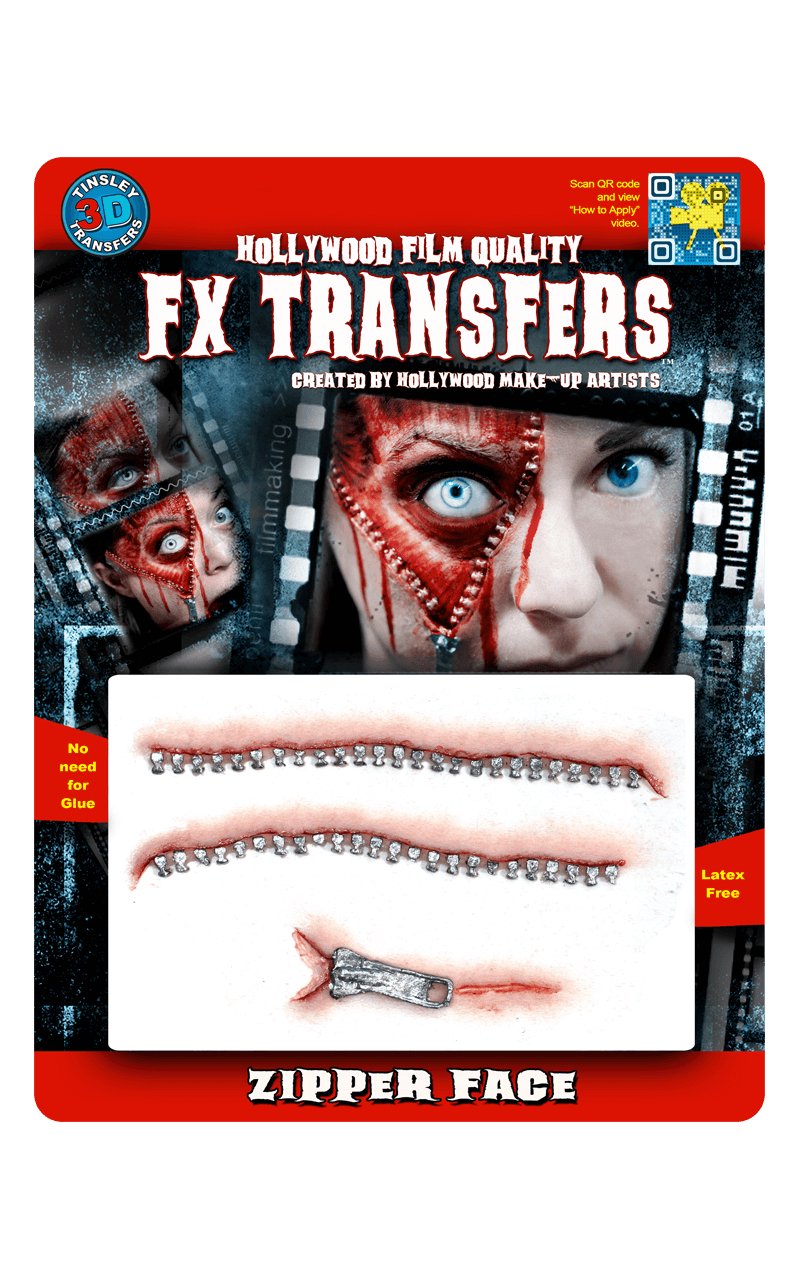 Zip Face 3D FX Transfers - Simply Fancy Dress