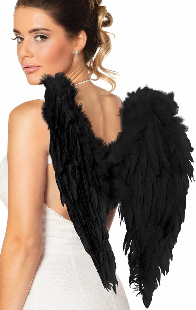 Black Feather Angel Wings Accessory 50cm x 50cm - Simply Fancy Dress