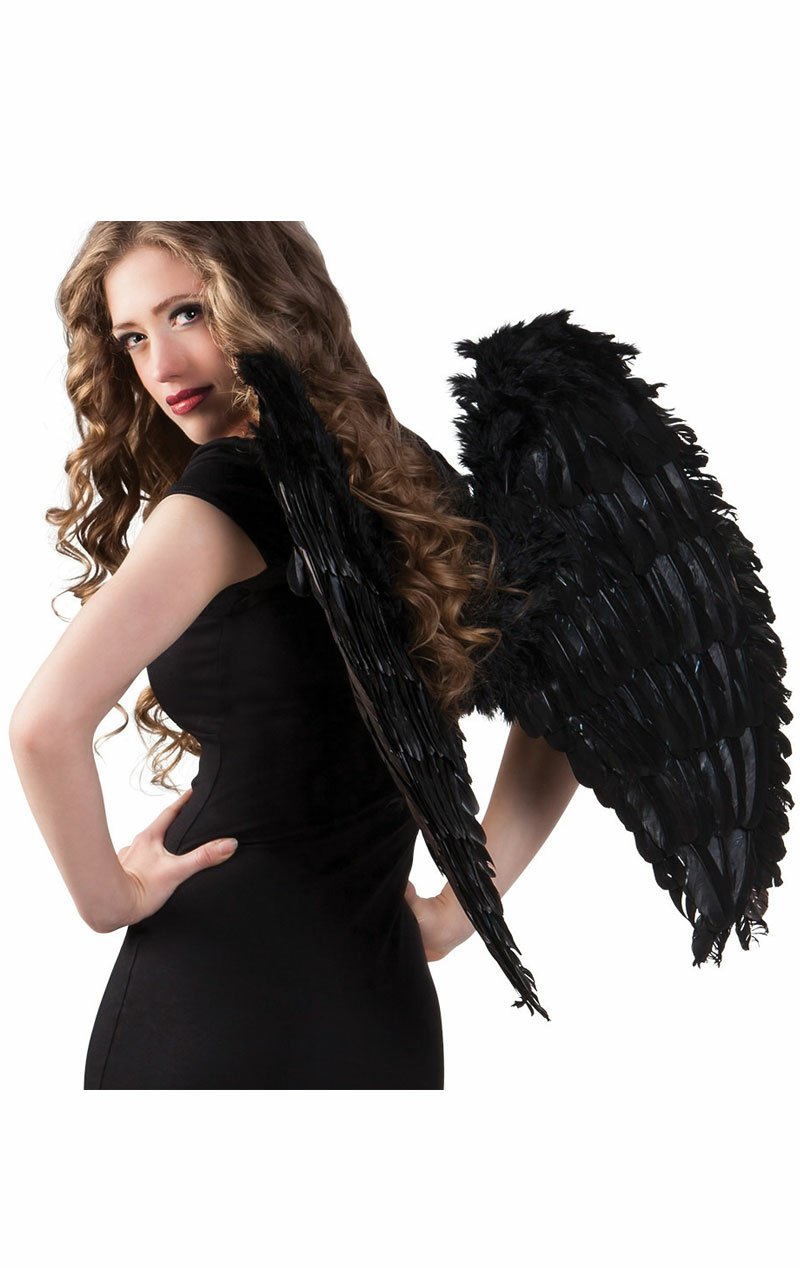 Black Feather Angel Wings Accessory 65cm x 65cm - Simply Fancy Dress