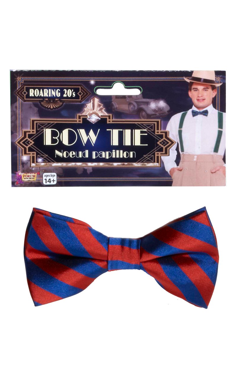 Blue & Red Striped Bow Tie - Simply Fancy Dress