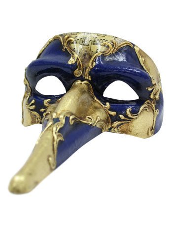 Blue/Gold Long Straight Masquerade Nose - Simply Fancy Dress