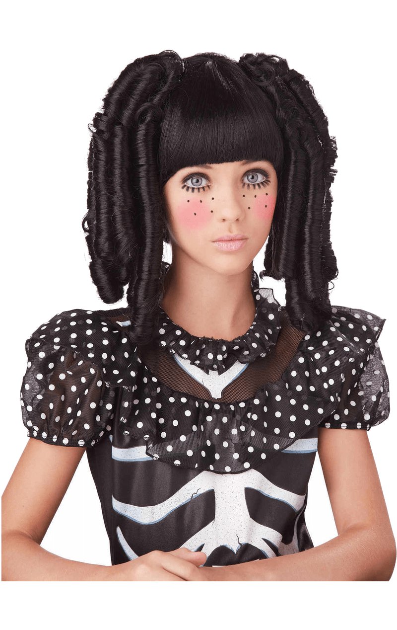 Child Baby Doll Curls with Bangs Black Wig - Simply Fancy Dress